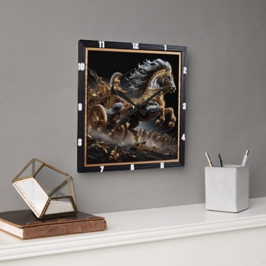 Ember Chariot：夜の炎 スクエア壁時計 (オフィス)