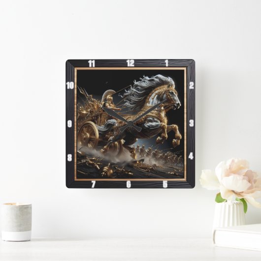 Ember Chariot:夜の炎 スクエア壁時計 (ホーム)