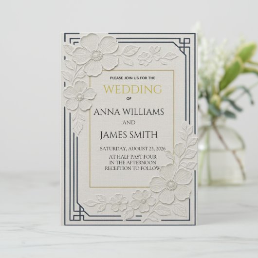 Embossed Art Deco Floral Wedding 招待状 (スタンド正面)