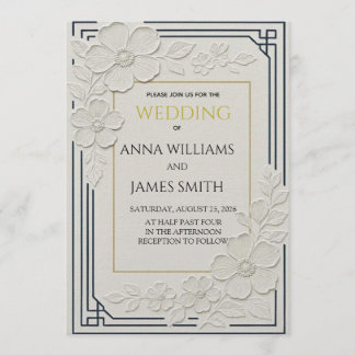 Embossed Art Deco Floral Wedding 招待状