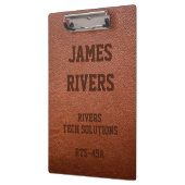 Embossed Brown Vegan Leather clipboard クリップボード (左)