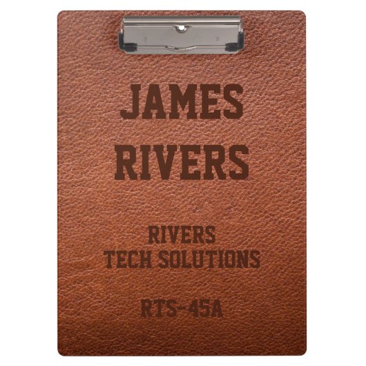 Embossed Brown Vegan Leather clipboard クリップボード (正面)