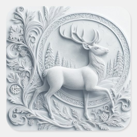 Embossed Collage Deer in Motion Square Sticker スクエアシール (正面)
