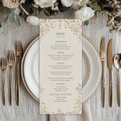 Embossed Elegant Ivory Floral Wedding Menu メニュー