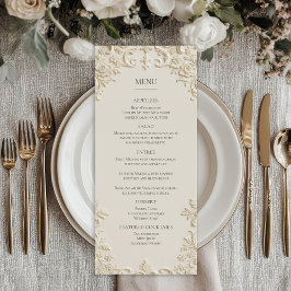 Embossed Elegant Ivory Floral Wedding Menu メニュー