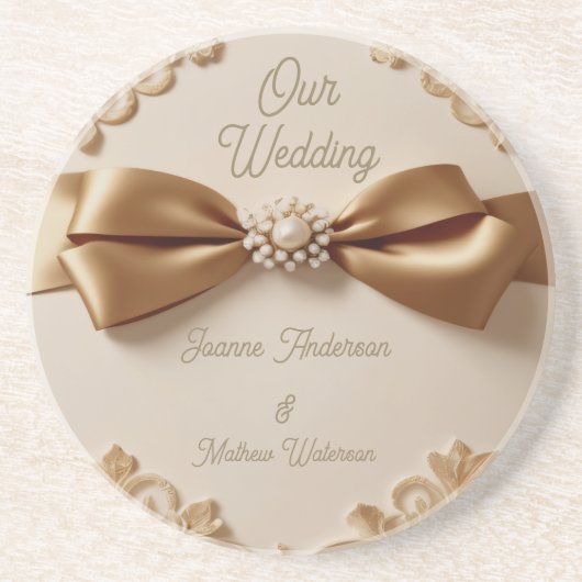Embossed Floral Wedding Invitation – Satin Bow & G コースター (正面)
