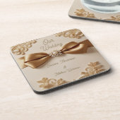 Embossed Floral Wedding Invitation – Satin Bow & G コースター (左側)