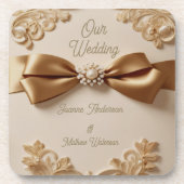 Embossed Floral Wedding Invitation – Satin Bow & G コースター (正面)