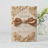 Embossed Floral Wedding Invitation – Satin Bow & G 招待状 (スタンド正面)