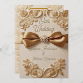 Embossed Floral Wedding Invitation – Satin Bow & G 招待状 (正面/裏面)