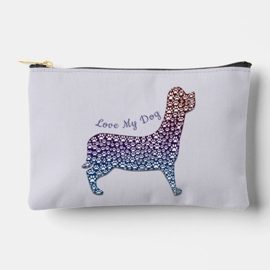 Embossed Indigo Gradient Paw Print Dog Outline アクセサリーポーチ (正面)