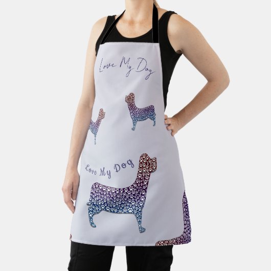 Embossed Indigo Gradient Paw Print Dog Outline エプロン (インサイチュ)