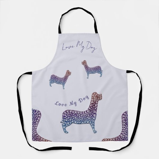 Embossed Indigo Gradient Paw Print Dog Outline エプロン (正面)