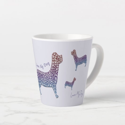 Embossed Indigo Gradient Paw Print Dog Outline カフェラテマグ (右アングル)
