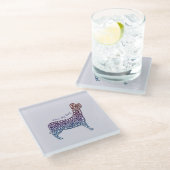 Embossed Indigo Gradient Paw Print Dog Outline ガラスコースター (アングル)