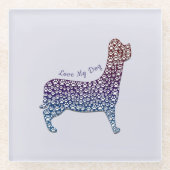 Embossed Indigo Gradient Paw Print Dog Outline ガラスコースター (正面)