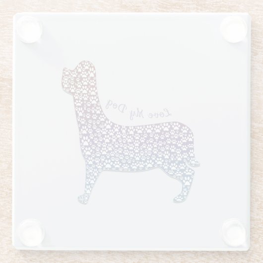 Embossed Indigo Gradient Paw Print Dog Outline ガラスコースター (裏面)