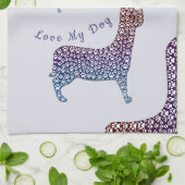 Embossed Indigo Gradient Paw Print Dog Outline キッチンタオル (折り畳み)