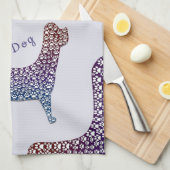 Embossed Indigo Gradient Paw Print Dog Outline キッチンタオル (四つ折り)