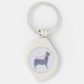 Embossed Indigo Gradient Paw Print Dog Outline キーホルダー (正面)