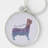 Embossed Indigo Gradient Paw Print Dog Outline キーホルダー (正面)