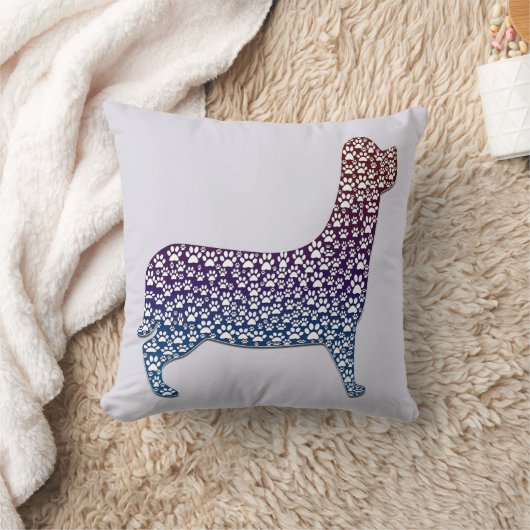 Embossed Indigo Gradient Paw Print Dog Outline クッション (ブランケット)