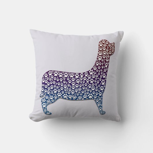 Embossed Indigo Gradient Paw Print Dog Outline クッション (正面)