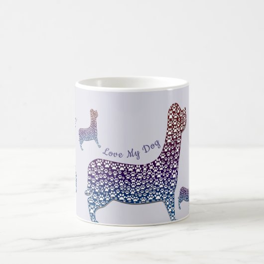 Embossed Indigo Gradient Paw Print Dog Outline コーヒーマグカップ (中央)