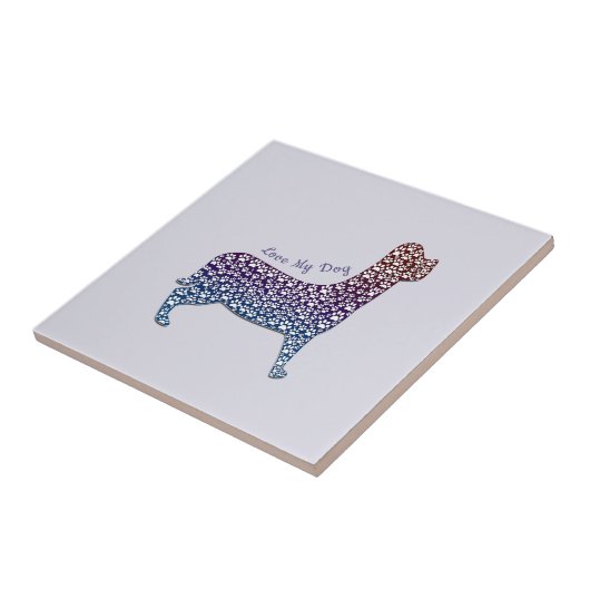 Embossed Indigo Gradient Paw Print Dog Outline タイル (側面)