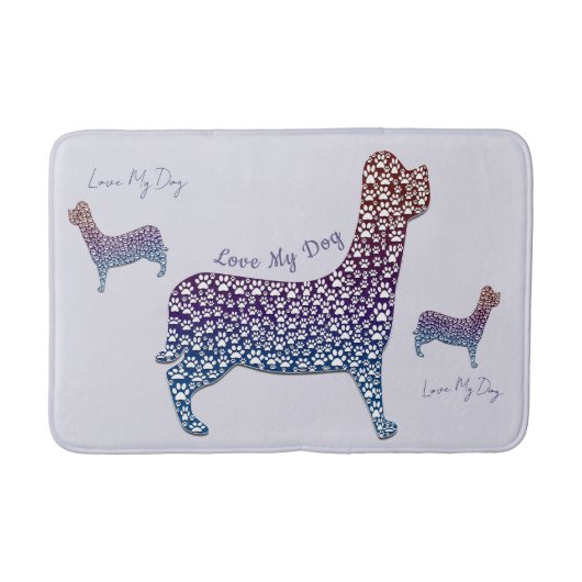 Embossed Indigo Gradient Paw Print Dog Outline バスマット (正面)