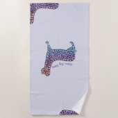 Embossed Indigo Gradient Paw Print Dog Outline ビーチタオル (正面)