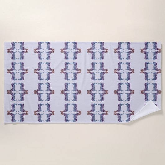 Embossed Indigo Gradient Paw Print Dog Outline ビーチタオル (正面)