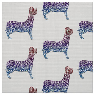 Embossed Indigo Gradient Paw Print Dog Outline ファブリック
