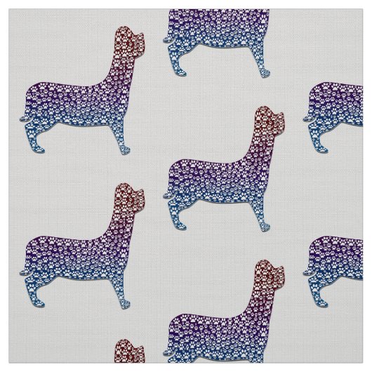 Embossed Indigo Gradient Paw Print Dog Outline ファブリック (見本)