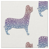 Embossed Indigo Gradient Paw Print Dog Outline ファブリック (クローズアップ)