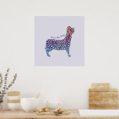 Embossed Indigo Gradient Paw Print Dog Outline ポスター (キッチン)