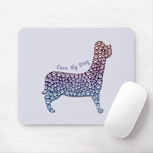 Embossed Indigo Gradient Paw Print Dog Outline マウスパッド (マウス)