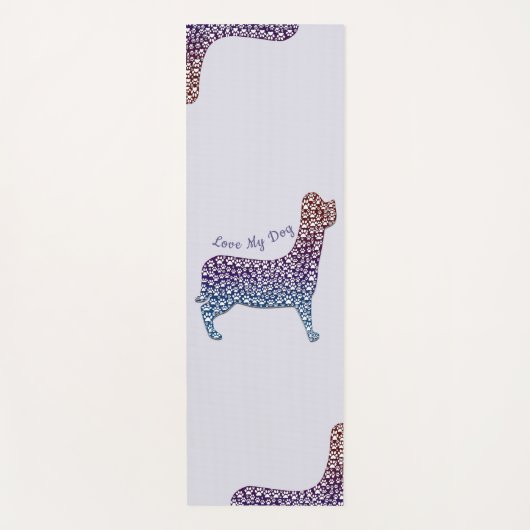 Embossed Indigo Gradient Paw Print Dog Outline ヨガマット (正面)