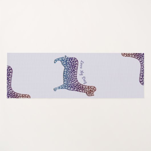 Embossed Indigo Gradient Paw Print Dog Outline ヨガマット (正面(横))
