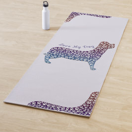 Embossed Indigo Gradient Paw Print Dog Outline ヨガマット