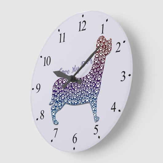Embossed Indigo Gradient Paw Print Dog Outline ラージ壁時計 (傾斜)