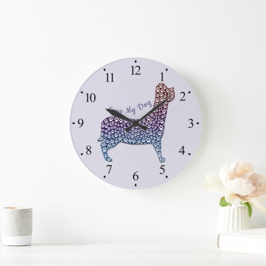 Embossed Indigo Gradient Paw Print Dog Outline ラージ壁時計 (ホーム)