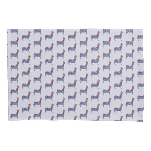Embossed Indigo Gradient Paw Print Dog Outline 枕カバー (正面)