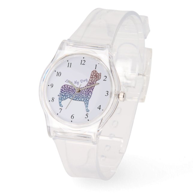 Embossed Indigo Gradient Paw Print Dog Outline 腕時計 (傾斜)