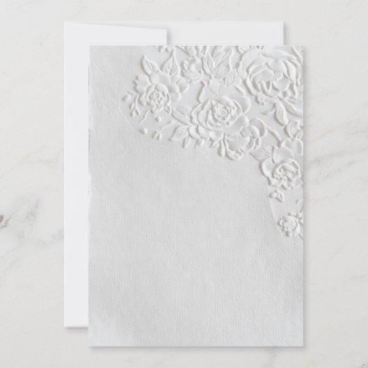 Embossed Roses Deckled Edge Sage Wedding 招待状 (裏面)