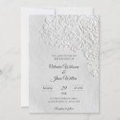 Embossed Roses Deckled Edge Sage Wedding 招待状 (正面)