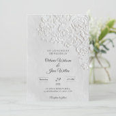 Embossed Roses Deckled Edge Sage Wedding 招待状 (スタンド正面)