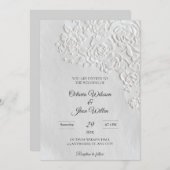 Embossed Roses Deckled Edge Sage Wedding 招待状 (正面/裏面)