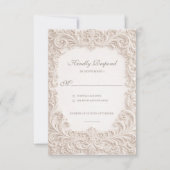 Embossed Style Ivory Rococo Scroll Wedding 出欠カード (正面)