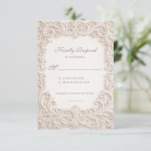 Embossed Style Ivory Rococo Scroll Wedding 出欠カード (スタンド正面)